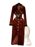 Retro Long-Sleeved Gold Velvet Dress Women's High-End Light Extravagant Suit Collar Waist Metal Button Medium
