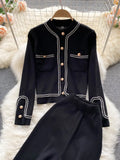 Autumn Korean Fashion Casual Knit Two Piece Set Women Sweater Cardigan Crop Top + Wide Leg Pant Suits Tracksuit 2 Piece