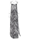 Spaghetti Strap Side Split Beach Dress Summer Sundress Women Clothes Elegant Zebra Back Open Club Party