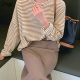 T-shirts Women Chic Elegant Simple Long Sleeve Spring Fall Basic Ladies Top All-match OL Korean Trendy Teens Tee