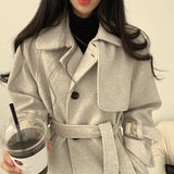 Zingj Chic Autumn And Winter Leisure Fashion Tie With Waist Small Wool Coat Women's Senior Sense Woolen