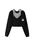 Fashion Women Fake Two Pieces Strapless Crop Top Preppy Style Blouse Harajuku Hoodie Loose Casual Pullovers