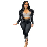 Jeans Suit Women Denim Two Pieces Set Blue Long Sleeve Jeans Top&Long Pants Slim Tracksuit Outfits 2023 Spring Autumn