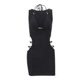 Zingj Women's INS Hottie Wind Hanging Neck Inside The Sexy Hollow Out Slim Show Thin Bag Hip Dress