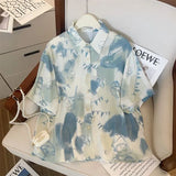 Elegant Women Blouses Cool Tops Chiffon Blouse Shirts Woman Summer 2023 Beach Top Unique Print Tie Dyed Short Sleeve