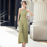Women Summer One Piece Jumpsuit Sleeveless Casual Wide Leg Bandge Elegant Office Lady Long Pant