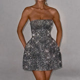 Black Glitter Removable Bow Tube Mini Dress- Outfit