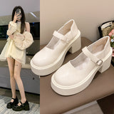 Jane Shoes 2025 Autumn And Winter New Round Head Thick-Skinned With Small Leather Shoes Shallow Single Shoes High