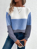 And Winter Round Collar Splicing A Hundred Striped Sweater Women Lazy Wind Top Loose Large-Size Knitted