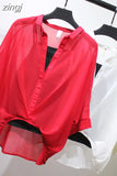 Two Piece Set Leopard Chiffon Shirts Summer Half Sleeve Loose V-Neck Women Casual Blouse Sexy Casual Striped Tops