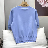 New Beading Embroidery Puff Sleeve Sweater Fashion Women Knitted Pullover Slim Fit Short Knitwear Y2K Casual