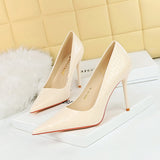 Zingj Fashion Sexy Skinny Heels With Shallow Pointed Patent Leather Snake Grain High