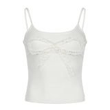 Girls Wind Lace Lace Splicing Bow Sexy Exposed Back Pure White Sling Vest 2024 New