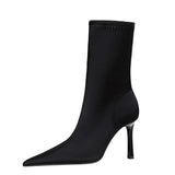 Zingj Fashion Banquet Show Slim Simple High Heel Ankle Boots Pointed Elastic Leka Ultra High Heel Ankle