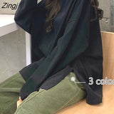 Sleeve T-shirts Classic Solid Korean Chic Autumn Spring Couples Tops All-match Trendy Side-slit Design Womens
