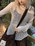Crochet Hollow Long Sleeve Knit Top-Outfit