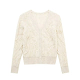 New Artificial Pearl Textured Knitted Coat