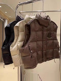 European Goods Trend Down Vest Female 2024 Winter New Fashion Splicing Loose Stand Collar Show Thin Warm Outside Wear Vest-Outfit