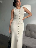 Knit Buttoned Midi Dress-Outfit