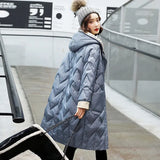 Autumn Winter New Korean Version Knitting Wool Hooded Down Jacket Female Long Loose Warm Fashion Coat Tide-Outfit