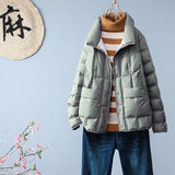 Light Down Jacket Female Winter New Standing Collar Loose White Duck Velvet Coat Women's Korean Version Warm Light Tide-Outfit