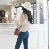 Sexy Shirts Women See Through Boho Mesh Blouse Summer Ruffle Flare Sleeve Elegant Peplum Tops Ruffles Ladies Blusas