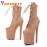 Stripper Sexy Combat Fetish 8 Inch High Heels Platform Ankle Boots Women Winter Gothic Shoes 20CM ArmyGreen Pole Dancing