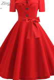 Women Summer Dress Elegant Retro Vintage 50s 60s Robe Rockabilly Swing Pinup Dresses Casual Red Party