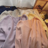 Zingj Autumn And Winter New Large Version Of Korean V-Collar Solid Color Lazy Breeze Loose Sweater