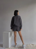 Drop Shoulder Halp Zip Sweatshirt & Drawstring Shorts SetOutfit