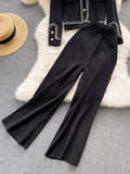 Autumn Korean Fashion Casual Knit Two Piece Set Women Sweater Cardigan Crop Top + Wide Leg Pant Suits Tracksuit 2 Piece