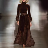 Women's Ins Long-Sleeved Solid Color To Make Old Tidsus Splicing Edss And Dress