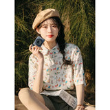 Japanese Style Short Sleeved Shirt Elegant Social Women's Shirt Women's Summer Tops 2023 Y2k Tops Chiffon Blouses