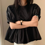 Zingj Chic Summer Careful Machine Back Hollow Tie Doll Shirt Female Loose Solid Color Bubble Sleeves Shirt