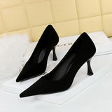 Zingj Fashion Simple Show Thin High Heels Wine Glass With High Heel Shallow Pointed Suede Women's Singles