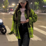 Plaid Shirt Oversize Shirts Fashion Women Blouses 2023 Casual Youth Woman Clothes Harajuku Tunic Women's Clothing