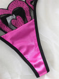 Pink Satin Lace Patchwork Lingerie Set- Outfit
