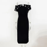Star Fashion New Word Shoulder Nail Beads Diamond Long Dress Small