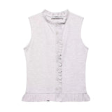 2025 New Women's Street Fashion Folding Decoration Sleeveless Knitting