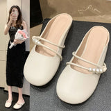 Zingj Half Slippers Female Spring Outside Wear 2024 New Flat Bottom Lazy Leisure Versatile Retro Gentle Fairy Wind Cool Drag-Outfit