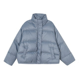 New Down Jacket Female Short Korean Version Loose And Thick Warm White Duck Down Standing Collar Bread Clothing Winter Coat-Outfit