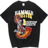 Men's T-Shirt Pure Cotton Street Clothing Animation Leisure Oversized Basketball Printed Short-Sleeved Shirt
