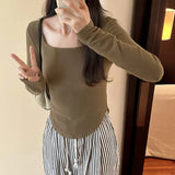 Sense Small Square Collar Long-Sleeved T-Shirt Women's Autumn New Slim And Slim Underwear With Thread