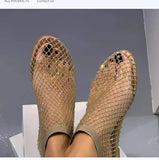Summer New Round-Headed Sandals Hollowed-Out Network Celebrity Diamond-Encrusted Short Boots Summer Sexy Large-Size Flat