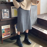 Skirts Women Knitting Straight Midi Korean Style Elegant Hot Sale Chic Mujer Faldas Popular Spring Autumn Warm Female