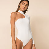 Rompers Women Jumpsuits Bodysuits Fashion High Neck Solid One Shoulder Sexy Club Hollow Out Bodycon Bodysuits
