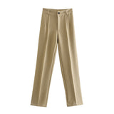 New Straight High-Rise Thin Solid-Colored Slacks