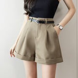 Zingj Shorts Women's 2024 Summer New High-Waist A-Line Wide Leg Pants Casual Suit Overalls Belt