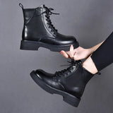 Zingj Martin Boots Girls 2023 Autumn And Winter New Tie With Casual Head Cowhide Short Boots Comfortable Cotton