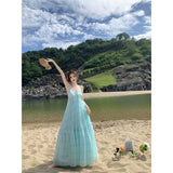 Zingj Wind Letter Purple Mint Green Neck Pendant Dress Summer Dopamine Beach Vacation Fairy